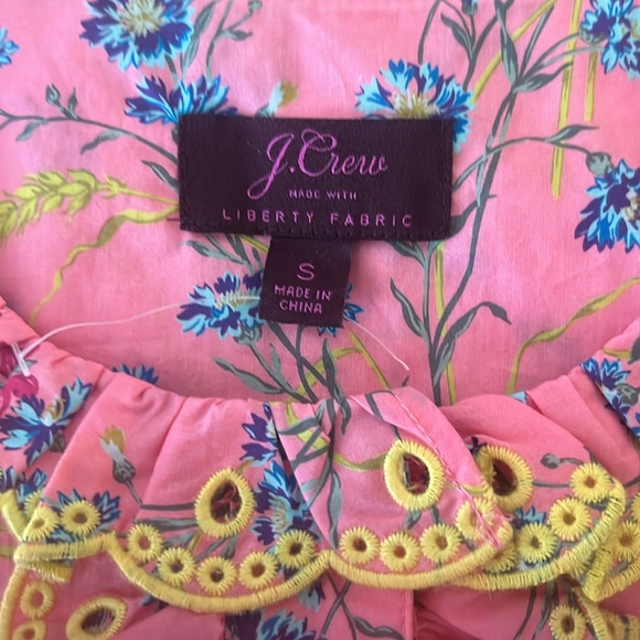 J Crew Cotton Perfect Shirt Liberty -Pink Blouse with Yellow Accents - Picture 5 of 8